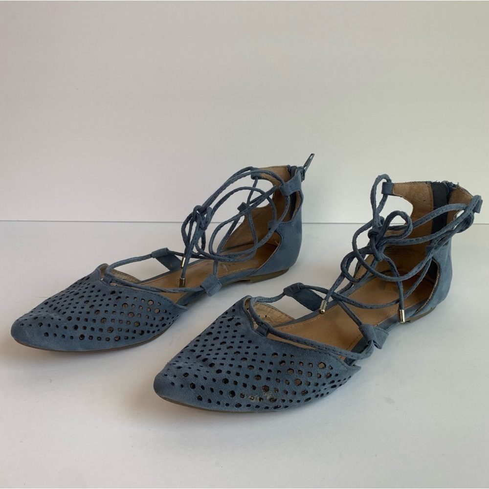 Report Blue Suede Lace Up Pointed Toe Flats